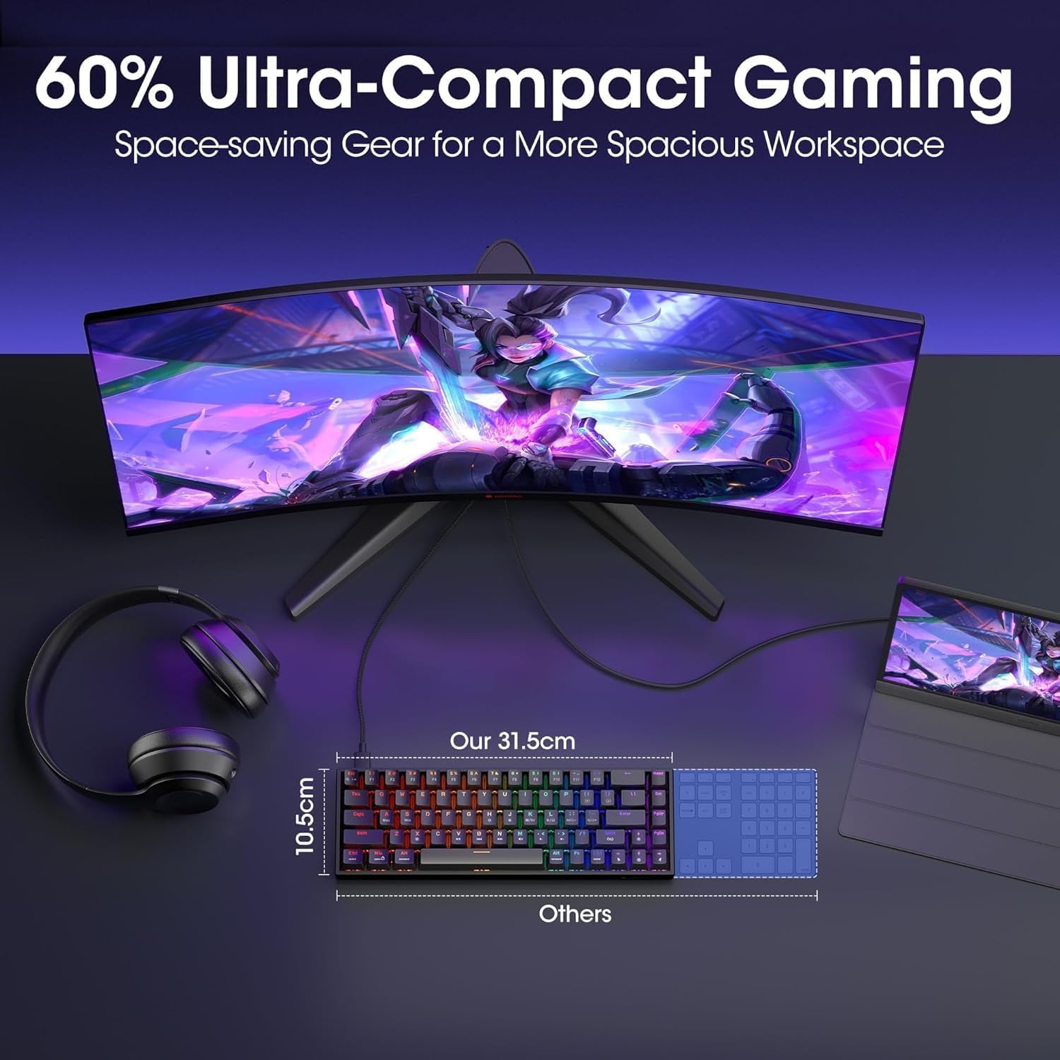 60% Mechanical Gaming Keyboard, Mixed Colors LED Backlit Ultra-Compact 68 Keys, Mini Wired Keyboard with Blue Switch for Windows Laptop Pc/Mac Os/Xbox