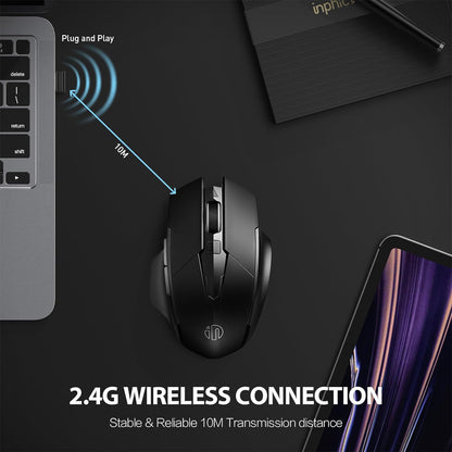 Wireless Mouse Rechargeable, 700Mah, with USB Receiver, 6 Buttons, Ergonomic for Laptop, Computer, Mac, PC Etc.