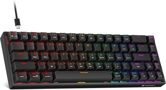 60% Mechanical Gaming Keyboard, Mixed Colors LED Backlit Ultra-Compact 68 Keys, Mini Wired Keyboard with Blue Switch for Windows Laptop Pc/Mac Os/Xbox