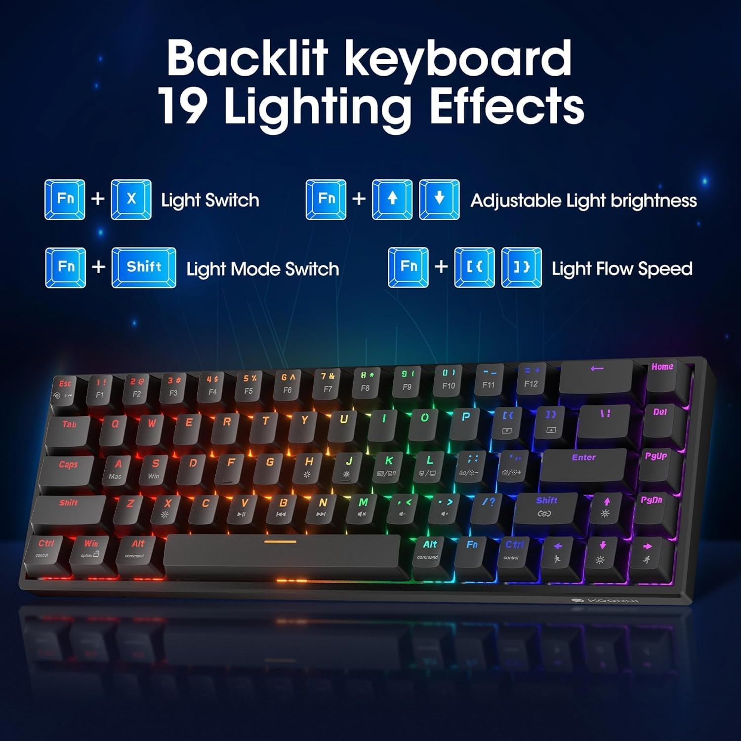 60% Mechanical Gaming Keyboard, Mixed Colors LED Backlit Ultra-Compact 68 Keys, Mini Wired Keyboard with Blue Switch for Windows Laptop Pc/Mac Os/Xbox